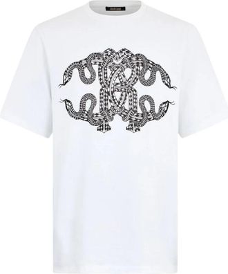 Roberto Cavalli Snake-Print Katoenen T-shirt - Heren - T-shirts - Wit - XL - Katoen - Tops
