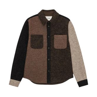 Les Deux Overhemden, Heren, Bruin, M, Wol, Wool Colourblock Overshirt