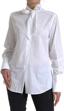 Dolce & Gabbana Womens White Cotton Ascot Collar Long Sleeves Top