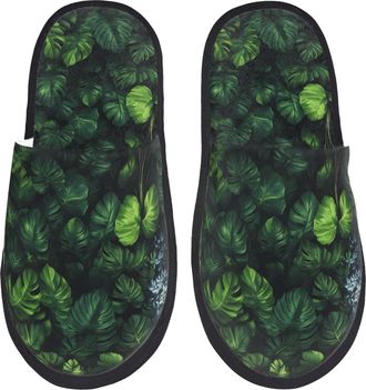 Generic Slippers Lush Foliage Green Plant Unisex Fleece Slippers Furry Anti-Slide Slipper For Ladies Women Winter M