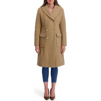 Kensie Double Breasted Boucl&eacute; Walker Coat in Camel at Nordstrom Rack, Size Medium
