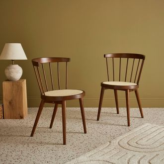 Sweeek Pair Of Wood & Cane Dining Chairs in Brown