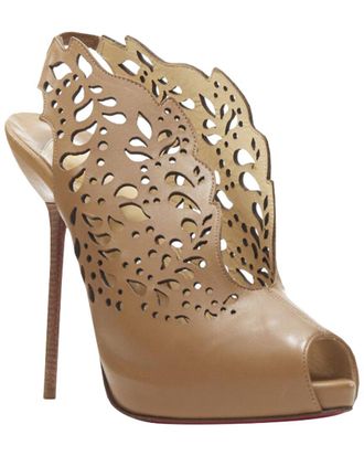 Christian Louboutin Womens Leather Markesling Tan Laser Cut Peep Toe Bootie (Authentic Pre-Loved)