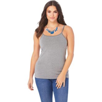 Roaman's Plus Size Cami With Built-In Bra And Adjustable Straps in Medium Heather Grey at Nordstrom, Size Large