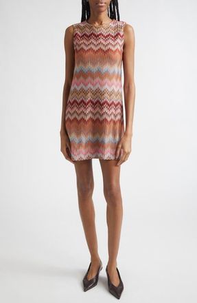 Missoni Chevron Stripe Sleeveless Knit Minidress in Multi Green Camel White Pink at Nordstrom, Size 12 Us