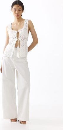 H&M Tie-front Pointelle-knit Top in Cream at Nordstrom, Size X-Small