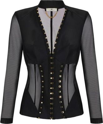 Elisabetta Franchi Jassen, Dames, Zwart, XS, Satijn, Bustier Jacket
