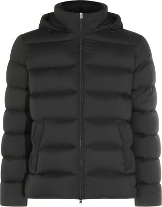 Herno Black Puffer Jacket With Horizontal Quilted Padding And Detachable Hood