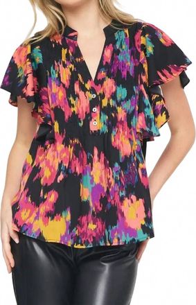 Entro Abstract Pintuck Blouse In Black