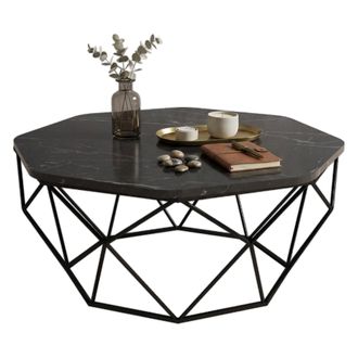 Dmora Mesa De Centro Coazzolo, Forma Octogonal, Tapa De Madera Noble, Color Negro, 90x90x38h Cm Negro