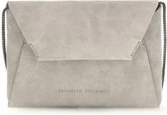 Brunello Cucinelli Gray Calf Leather Bos Taurus Clutch Womens Bag