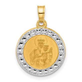 Diamond2Deal 14k Yellow Gold and White Rhodium Hollow Our Lady of Mt Carmel Medal