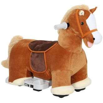 Mauro Ferretti Cavallo Elettrico Per Bambini Con Pedali, Rotelle E Suoni, In Peluche E Metallo, 74x34x51 Cm, Marrone