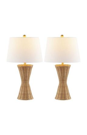 Jonathan Y Designs Laura 27 Coastal Designer Iron/Rattan Wicker LED Table Lamp, Natural at Nordstrom