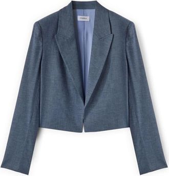 Motivi Korte Jas van Linnenmix - Dames - Blazers - Blauw - 2XL - Linnen - Jassen