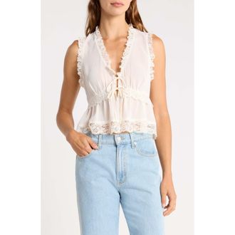 Wayf Norah Lace Trim Tie Front Top in Ivory at Nordstrom, Size X-Small