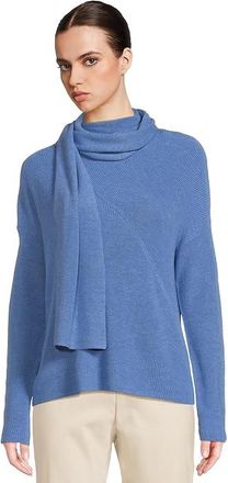 Elliott Lauren Its a Wrap - Long Sleeve Relax Sweater with attached Scarf Womens Sweater Sky : MD, Cashmere/Nylon/Polyester