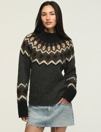 Lucky Brand Womens Fair Isle Mock Neck Sweater