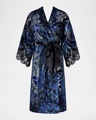 Lise Charmel Lace-Trim Burnout Velvet Robe