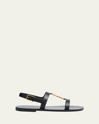 【SAINT LAURENT】BLACK LEATHER SANDALS●8205791TV001000 Saint Laurent Leather Sandals In Black | ModeSens