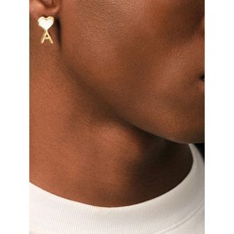 Ami Womens Stud Earrings With Enamel Heart Gold-White Brass Gold/white
