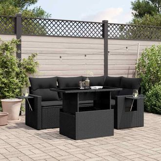 vidaXL Vidaxl - Set De Muebles De Jard&iacute;n 5 Pzas Y Cojines Rat&aacute;n Sint&eacute;tico Negro