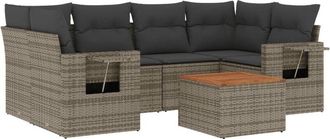 vidaXL Vidaxl - Set De Sof&aacute;s De Jard&iacute;n 7 Piezas Con Cojines Rat&aacute;n Pe Gris