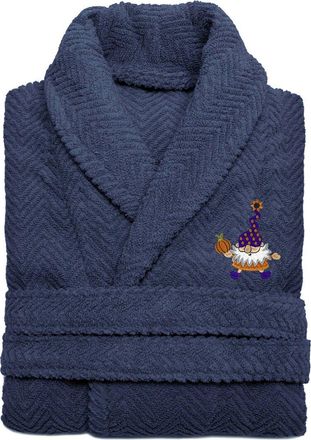 Linum Home Textiles Turkish Cotton Herringbone Weave Embroidered Unisex Halloween Bathrobe - Halloween Gnomes