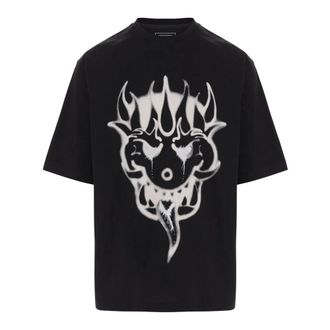 Yohji Yamamoto Tops, Heren, Zwart, XL, Katoen, Katoenen T-shirt met Logo
