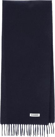 Jil Sander Rectangular Dark Scarf with Fringed Edges