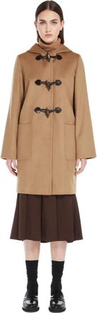 Max Mara Single-Breasted Coats, female, Beige, M, Hooded Montgomery Coat with Leather Toggles