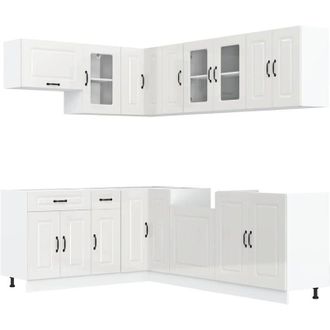vidaXL Vidaxl - Mueble Cocina Kalmar Blanco Brillo 11 Pzas Madera Contrachapada