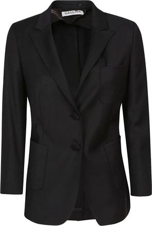 Saulina Milano Zwarte wollen blend jas gemaakt in Itali&euml; - Dames - Blazers - Zwart - L - Wol - Jassen