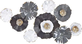 Beliani Decorazione Murale Fiori In Metallo Bianco Grigio Oro 90 X 49 Cm Arte Moderna Glamour Potassium