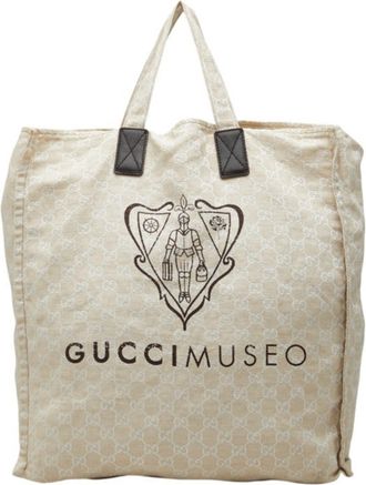 Gucci Beige Canvas Leather Tote Bag (Pre-Owned)