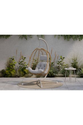 ambia GARDEN Hängesessel, Naturfarben, Hellgrau, Beige, Metall, Kunststoff, Textil, Füllung: Polyester,Polyester, 100x186x111 cm, Gartenmöbel