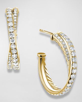David Yurman 24mm Pave Crossover Hoop Earrings with Diamonds and Gold