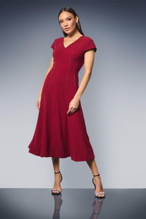 Principles Womens Studded Fit & Flare Crepe Midi Dress - Berry - Size 20 UK