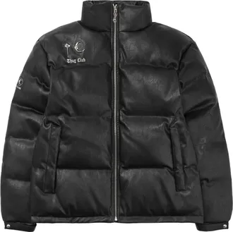 Thug Club Leather Puffer Jacket (Duck Down) Black TC23PA0303