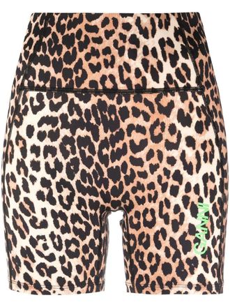 Ganni leopard-print cycling shorts - women - Elastane/Elastane/Recycled Polyester/Recycled Polyamide - L - Brown