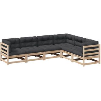 vidaXL Set Divani Giardino 6 pz con Cuscini in Legno Massello di Pino vidaXL