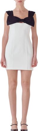 endless rose Mixed Media Bow Mini Dress In White