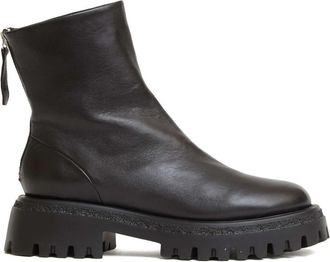 Halmanera stivaletto pelle nera cerniera dientro - Dames - Enkellaarsjes - Zwart - 35 EU - Leer - Schoenen