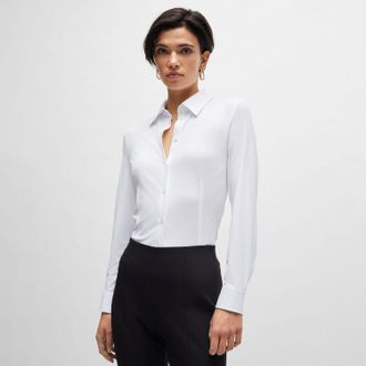HUGO BOSS Womens Boanna Extra-Slim-Fit Blouse in White - Size 8 UK