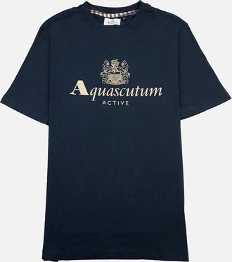 Aquascutum Mens Aquascutum Active Big Logo T Shirt Navy - Size: 40