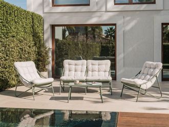 Beliani Conjunto De Jard&iacute;n Exterior Sof&aacute; 2 Plazas Dos Sillones Y Una Mesa Verde Y Beige Molveno
