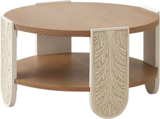 Mathi Design Mesa de centro redonda de madera blanqueada D81