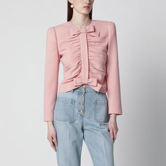 Valentino Cropped jacket in crispy light wool, Liberty Rose
