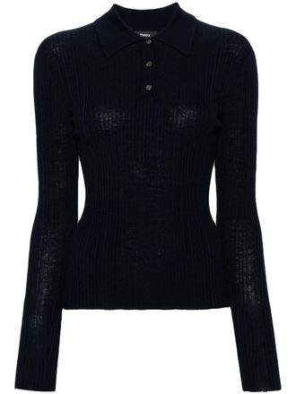 Theory ribbed-knit polo shirt - Blue