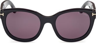 Tom Ford Tamara 54mm Round Sunglasses in Shiny Black /Smoke at Nordstrom Rack